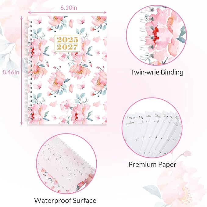 Monthly Planner 2025-2027, Monthly Calendar July 2025 - December 2027, A5 Planner 2025-2026 with Coil, 5.9'' x 8.4'', Perfect for Office School Supplies Organizing Planning - Pink