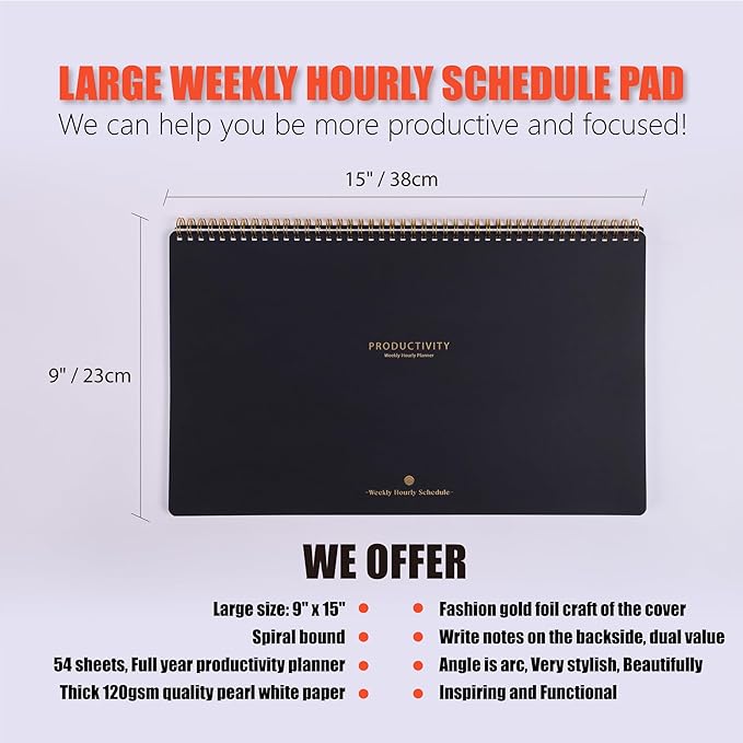 Undated Weekly Planner with Hourly Schedule - 54 Sheets Large Desk Appointment Book Is Great for Appointment-Based Jobs Like Real Estate, Personal Training, Photography, Students and Teachers