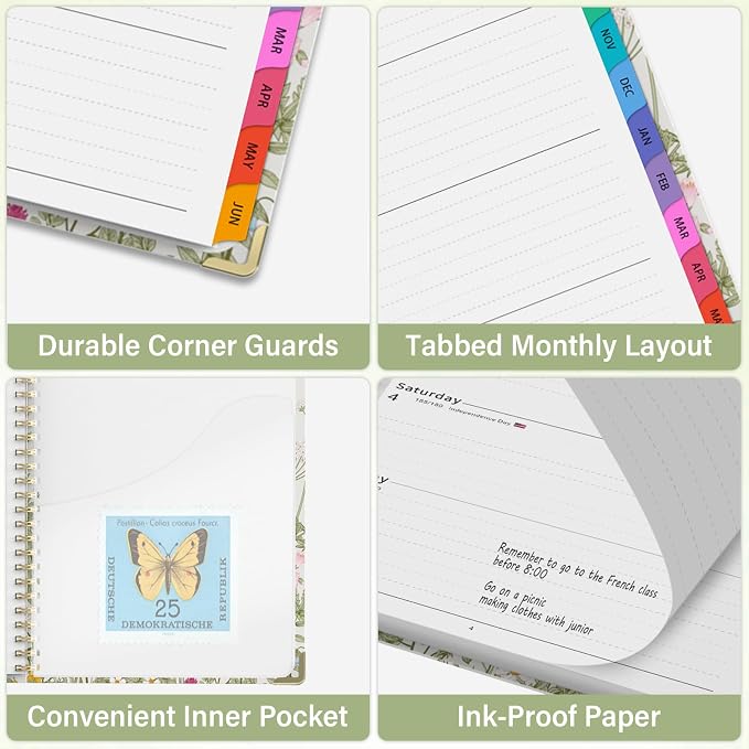Academic Planner 2026–2027, A4 Hardcover Weekly Monthly Planner, Large 8.5" x 11" School Year Planner July 2026 to July 2027, with Bookmark, Pocket Folder and Sticky Notes, Garden Flowers