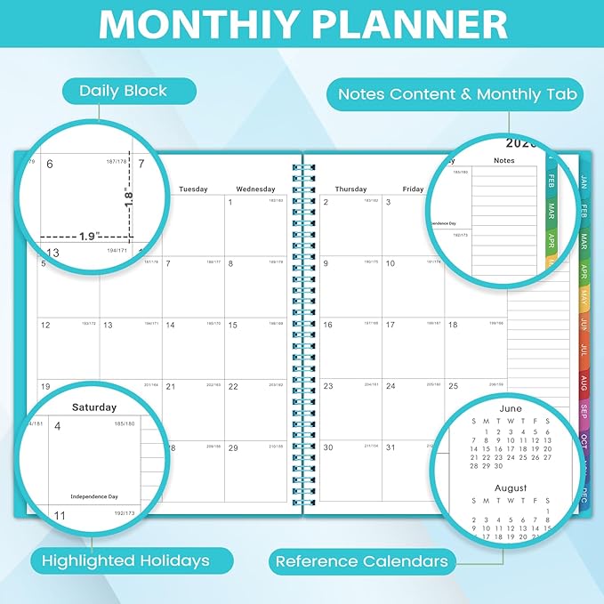 2026-2027 Monthly Planner/Calendar - Academic Planner 2026-2027, JUL 2026 - DEC 2027, 18-Month Planner with Colorful Tabs, 26-27 Calendar Planner for Daily Organizing - Waterproof Cover (8" x10", Monthly Pages & Notes, Blue)