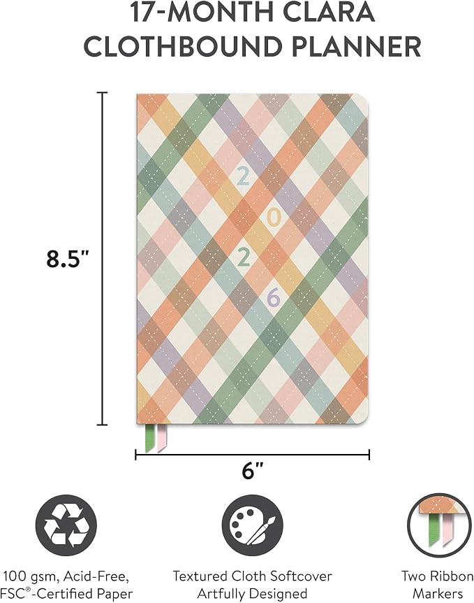Orange Circle Studio 2026 Planner, Clara Clothbound, Argyle