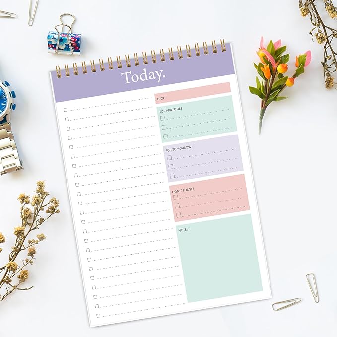 KMQOY To Do List Notepad - Daily Planner Pad Undated 52 Sheets Spiral Today Planner Note Pad Premium Thick Paper 6.5" x 9.8" For Work and Personal Organized - purple