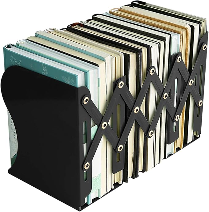 MSDADA Adjustable Bookends, Bookends for Heavy Book, Expandable Book Organizer for Office, School, Libraries, Extends up to 19 inches (Black)