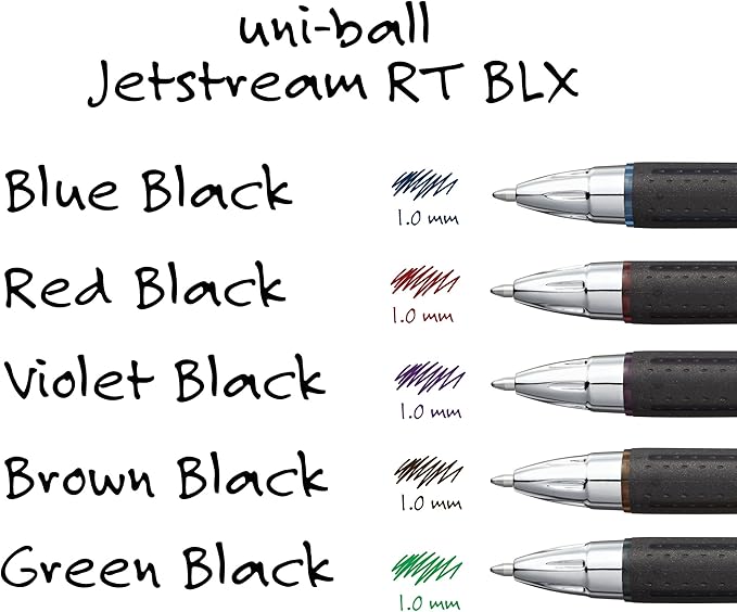 Uni-Ball Jetstream RT BLX 12 Pack, 1.0mm Medium Blue/Black, Wirecutter Best Pen, Ballpoint Pens, Ballpoint Ink Pens | Office Supplies, Ballpoint Pen, Colored Pens, Fine Point, Smooth Writing Pens