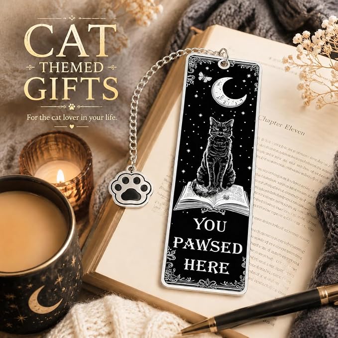 Cat Bookmarks for Book Lovers, Fathers Day Cat Lover Gifts for Men Women Readers, Black Cat Basket Halloween Boo Basket Stuffers, Cats Themed Gifts Mom Dad Cute Bookmarks Book Accessories Bookish Gift
