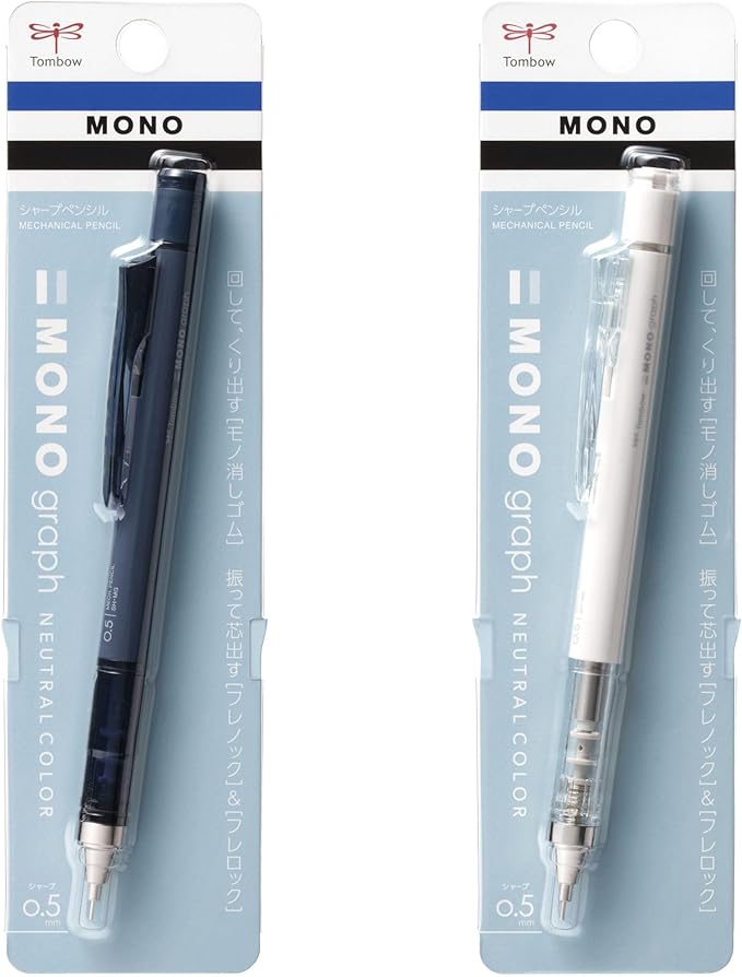 Tombow Mechanical Pencil 0.5mm, Navy & Gray with Eraser Refills | Japanese Stationery | Mechanical Pencil Pack | School Supplies | College Essentials | Office Supplies | Japan Import