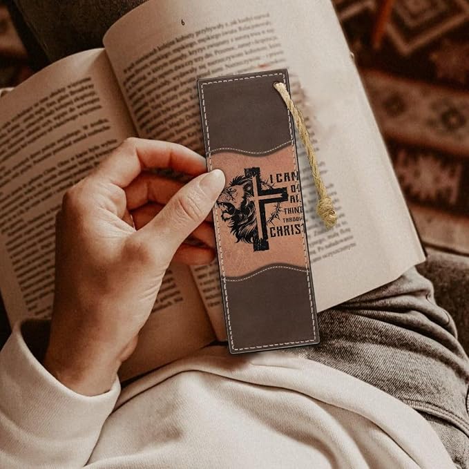 Bookmark 2 PCS Leather Bookmarks for Women, Men, Book Lovers, Page Markers for Students Teachers Reading Cross Lion Personalized Bookmark
