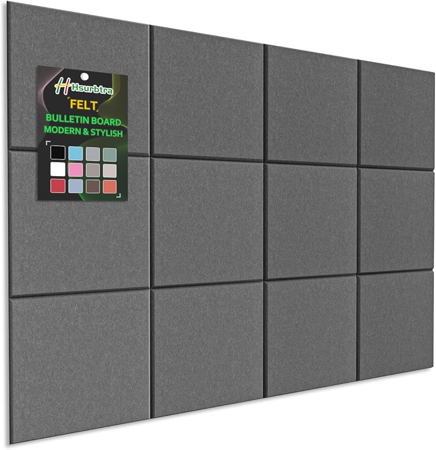 Hsurbtra Large Cork Board for Wall 47 x 36 Inch, 12 Pack Felt Bulletin Notice Board with Pushpins for Office Home School Farmhouse Wall Decor, Dark Gray
