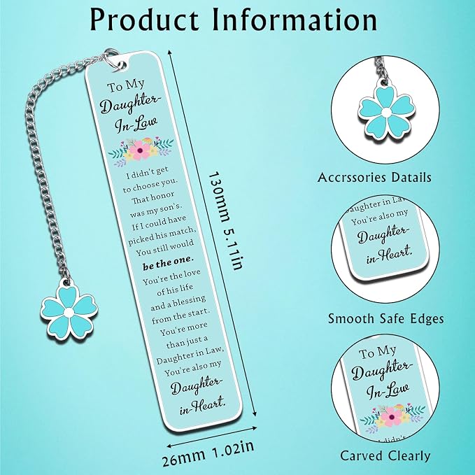 Future Daughter in Law Gifts from Mother in Law Daughter in Law Bookmark Birthday Wedding Gift for Daughter-in-Law Christmas Bridal Shower Gifts for Bride Book Lovers Stocking Stuffers Metal Bookmarks