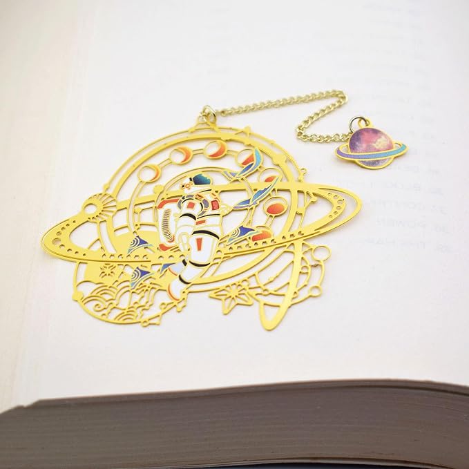 BLBMH Metal Bookmarks for Men Him Unique Christmas Birthday Gifts for Boyfriend Best Friend Anniversary Valentine’s Day Gifts - Astronaut and Moon Phases