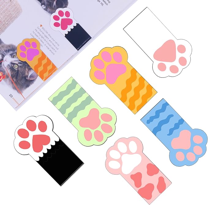 6PCS Cat Paw Bookmarkers, Cute & Funny Bookmarks Gifts for Book Lovers Reading Women Girls Kids Students Teachers, Upgraded Paper & PP Dual-layer Cool Magnetic Bookmark for Home School Office Supplies