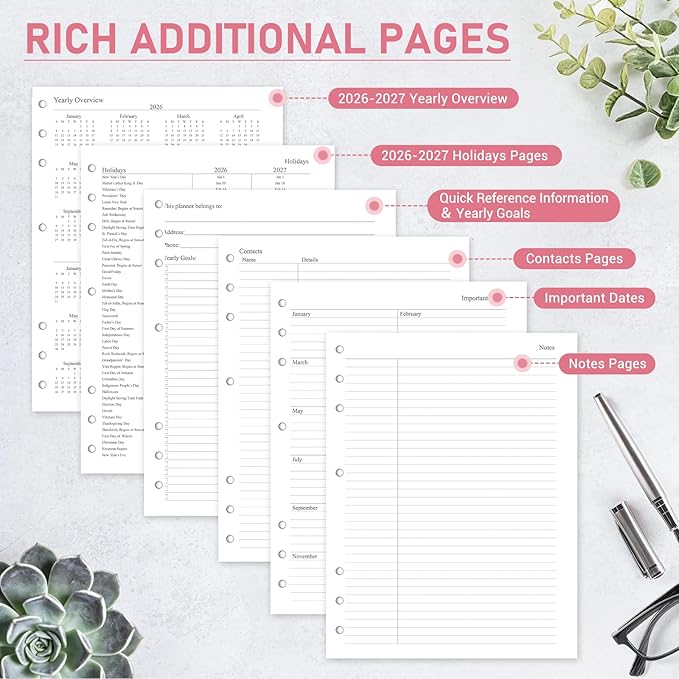 2026-2027 Weekly & Monthly Planner Refill for 3 Ring Binder, 8.5"x11", A4 Letter Size Planner Inserts with Colorful Monthly Tabs, Size 5, July 2026 - June 2027, 7/3-Hole Punched
