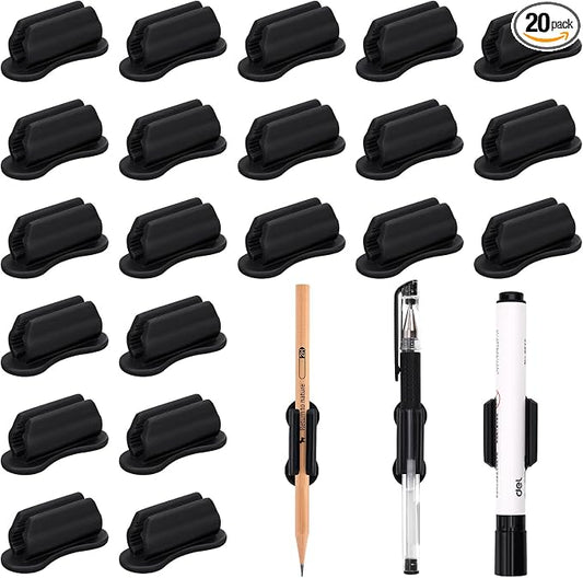 BOBOKA 20 Pack Upgraded Pencil Holder, Adhesive Pen Holder for Desk, Silicone Pencil Holder & Marker Holder for Clipboard Wall Classroom School Office Desk Accessories