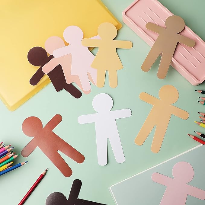 Geyee 54 Pcs Paper Cutouts for Crafts Blank Multicultural People Cut Outs for Bulletin Board Person Cardstock for Art Supplies Craft Project Home Decoration