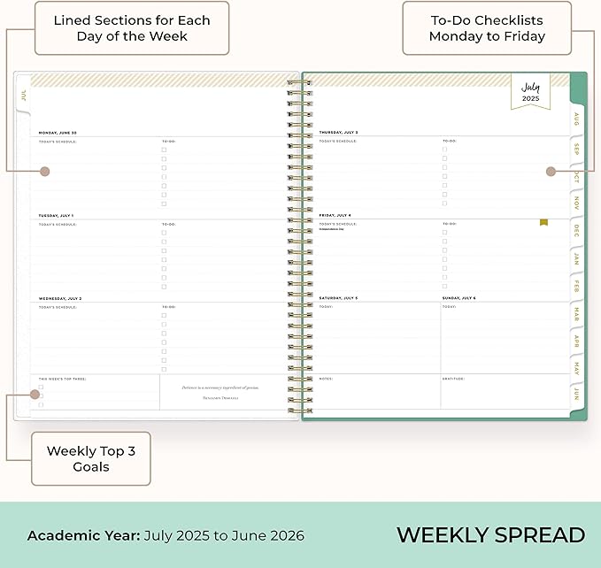 Blue Sky Day Designer 2025-2026 Weekly and Monthly Academic Year Planner Calendar, July 2025 - June 2026, 8.5" x 11", Flexible Cover, Laminated Tabs, Storage Pocket, Includes Stickers, Palms