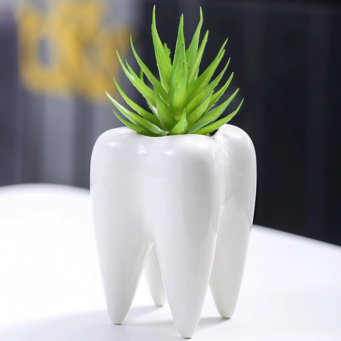 Adorable Cartoons Shaped Ceramic Pencil Holders - Multifunctional Desktop Organizers (Tooth)