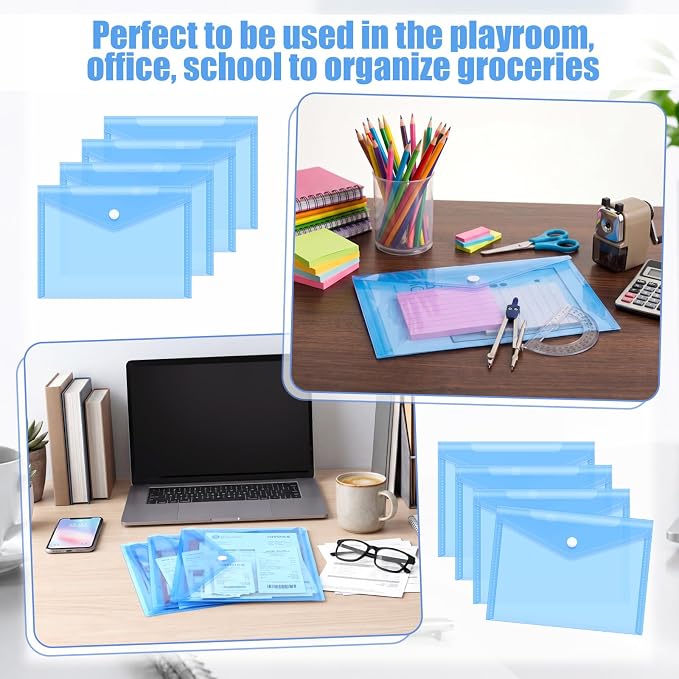 200 Pieces Blue 5x7 Small Plastic Envelopes Receipt Check Storage File Holder Case Waterproof Transparent File Envelopes for Home Office Document Receipt Card Storage