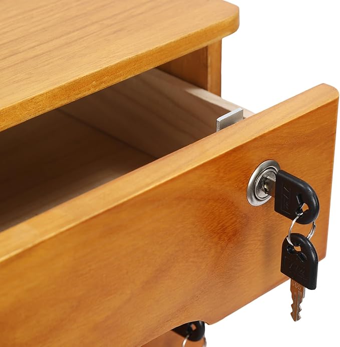 Lockable Desk Organizer Wooden Desktop Drawers Office Flat Files Storage Box Locking Countertop Storage Cabinet (Wood Yellow, 2-Tier)