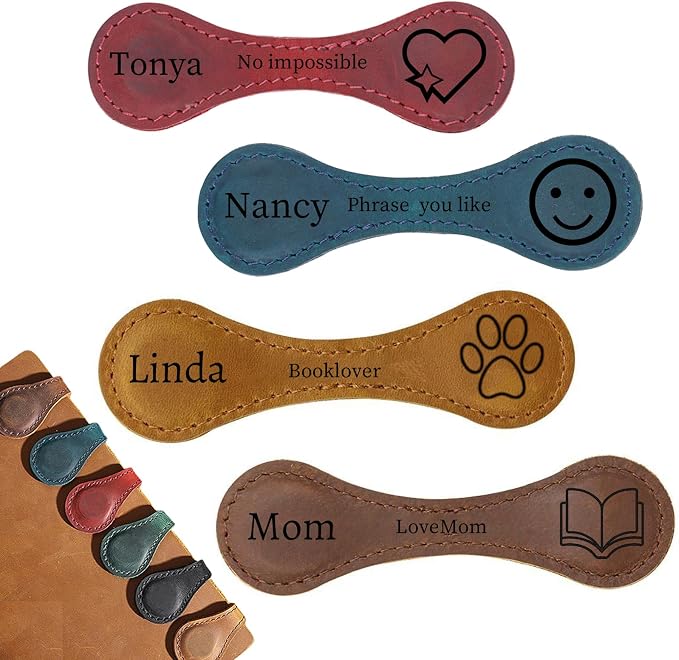 Personalized Magnetic Leather Bookmarks for Reading Women,Custom Magnet Book Mark Clips with Initial Gifts for Readers Men Book Lovers Classmate (Leather Magnetic Bookmark)