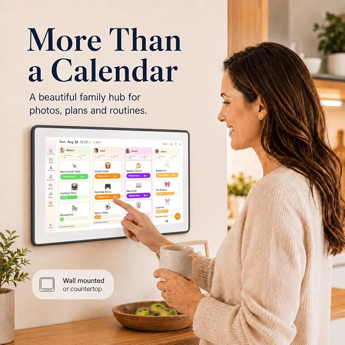 15.6" Digital Family Calendar Wall Planner, Family Command Center with Touch Screen Shared Schedules, Chore Chart To Do List Digital Photo Frame No Required Subscription, Black