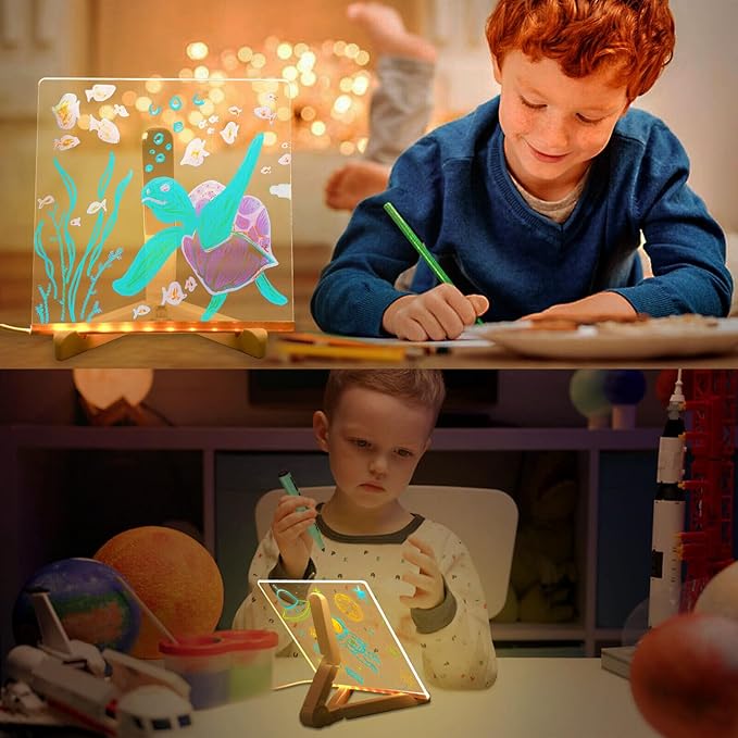 LED Note Board with Colors, Acrylic Led Note Board with Colors, Light up Dry Erase Board with Stand & 7 Pens, Glowing Memo Letter Message Board for Home Office School (7.87" x 7.87")