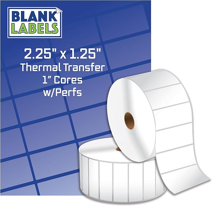 2.25 x 1.25 Thermal Labels Direct. Blank Labels Made for Zebra Eltron LP2844 ZP Compatible. 1 Inch Core. 1,000 Labels Per Roll (12 Rolls)