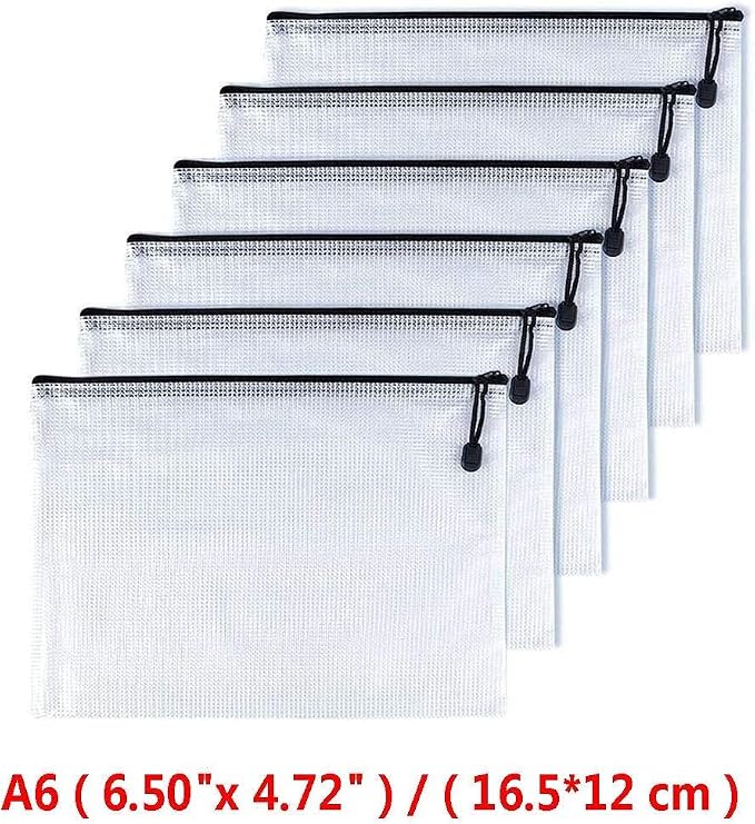 Oaimyy-A6(4.5"x 6.5"),12 Pcs, Mesh Zipper Pouch Document Folders Bag Plastic Zip File Folders for School Office Supplies, Travel, Organizing Storage-Multicolor