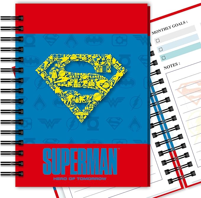 Superman Notebook Planner 2026, Hardcover Weekly/Monthly Planner with Notes Pages, Spiral Calendar Organizer Journal for Teacher Student Hero Fans (Plan B)