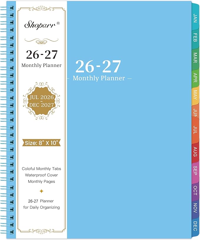 Monthly Planner 2026-2027 - Planner/Calendar 2026-2027, Jul 2026 - DEC 2027, Monthly Planners with Colorful Tabs, Planners for Daily Organizing - Waterproof Cover (8" x10", Notes Pages, Light Blue)