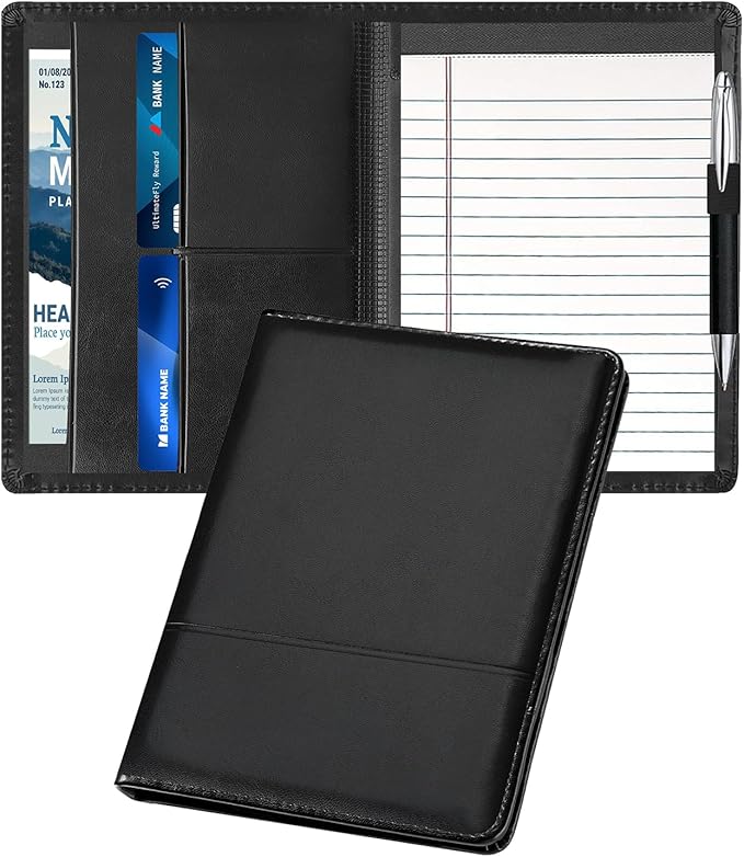 Padfolio/Portfolio Binder, Mini Padfolio Portfolio Binder 5 x 8 Legal Writing Pad, A5 Document Organizer Folder for Men Women, Black.