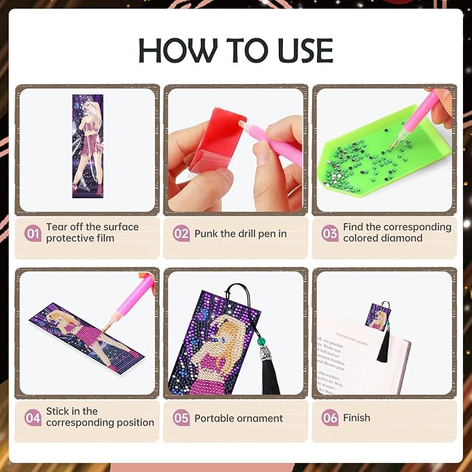 Singer Diamond Art Bookmarks - 6 Pcs DIY Pop Star Diamond Painting Bookmarks Kits Aesthetic Art Craft Festival Holiday Birthday Gift for Book Lovers Adult Beginners Fans Music Lover