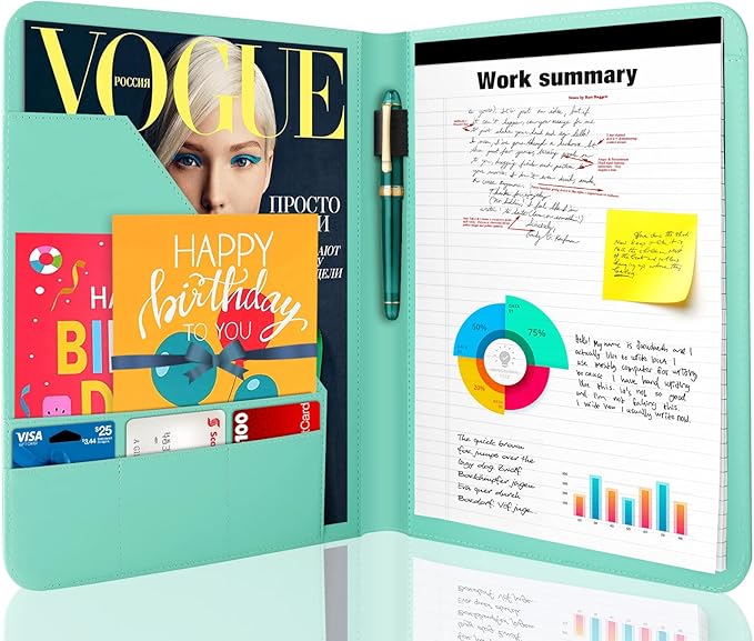1 Pack Business Padfolio Portfolio Binder, Faux Leather Folio Folder, Resume Legal Document Organizer with Letter Size Writing Notepads (New Robin Egg Blue 1 Pack)