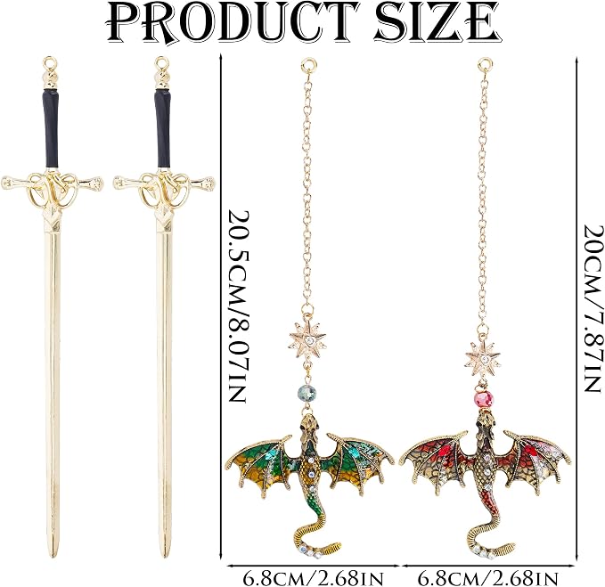 Dragon Sword Metal Bookmarks - 2 PCs Fantasy Book Marks Gifts for Reading Cool Red Green Page Makers Merch for Men Boys Kids Novel Fans Lovers Readers Bookish Birthday School Accessories