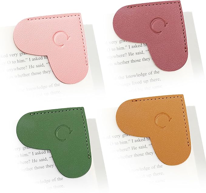 Personalized Initial Leather Heart Bookmark,Cute Corner Page Marker,Reading Accessories for Teachers Students Kids Book Lovers Women Gift,for School Office Home Supplies (C(4 Pcs))