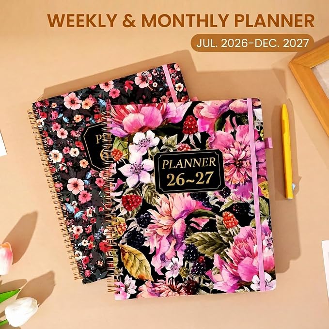 Planner 2026-2027 Weekly and Monthly 18 Month Daily Calendar Planners July 2026-Dec 2027 8.5 x 11 Yearly Hardcover Large Agenda with Stickers& Tabs for Women- Pink
