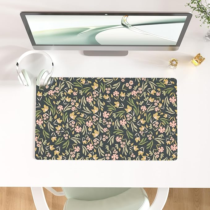 Colorful Star Large Mouse Pad, PU Leather Waterproof Desk Mat, Computer Gaming Mouse Pad, XXL Extended Mousepad Non Slip Desk Pad for School Office Home 23.6" x 13.8" - Ditsy Floral Print