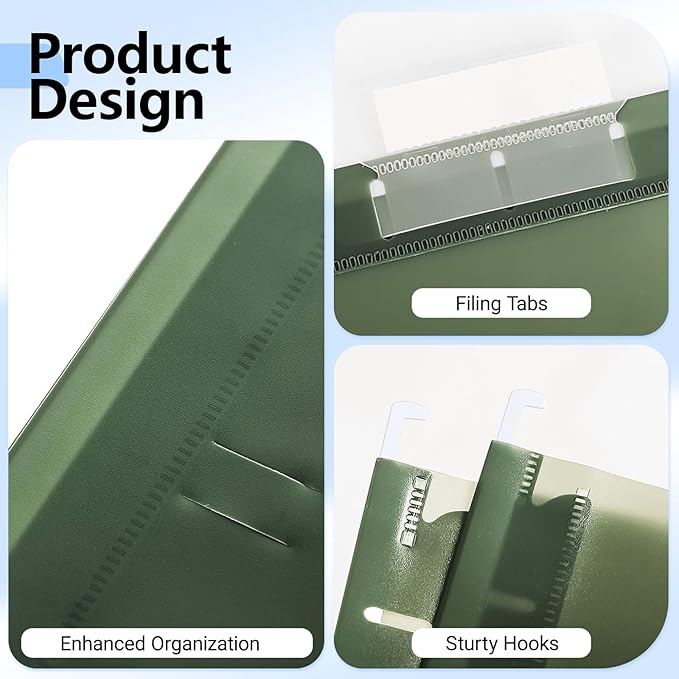 Plastic Hanging File Folders, 24 Pack Olive Hanging Folders，Letter Size with 1/5-Cut Tabs, Strong for Bulk Files, Documents and Paper, Office & Home Filing