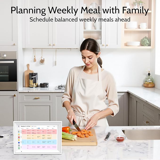 Digital Calendar 10.1'' Electronic Calendar for Family Schedules, WiFi Smart Calendar Built-in 32GB Memory, 1280 * 800 IPS HD Touchscreen Interactive Family Planner & Meal Planner-White