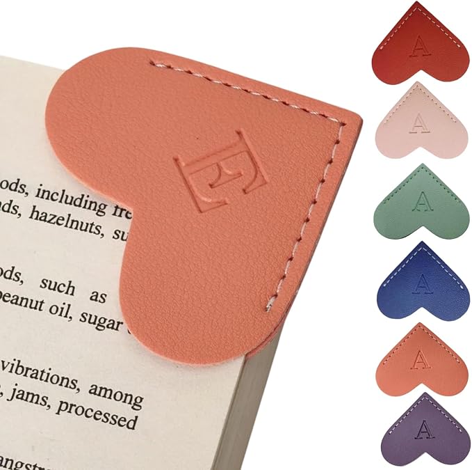 Personalized Leather Heart Bookmarks with Initials, 26 Letters Custom Corner Book Mark for Reading Women,Teacher, Student, Book Lovers Book Marker, Meaningful Gifts(Purple & Orange,E)