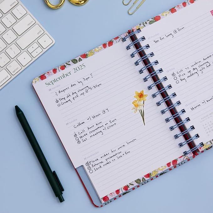 Vera Bradley 2025-2026 Medium Planner Daily Weekly & Monthly, 17 Month Hardcover Agenda Dated Aug 2025-Dec 2026, Cute Planner with Stickers, Pockets, & Spiral Binding, Tiny Poppy Stripe