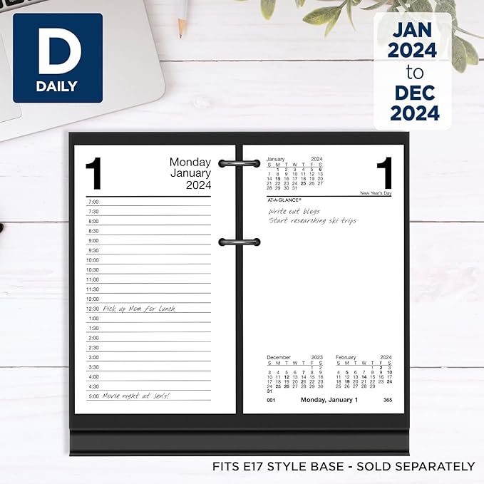 AT-A-GLANCE 2024 Daily Desk Calendar Refill, 3-1/2" x 6", Standard, Loose-Leaf, Recycled (E717R5024)