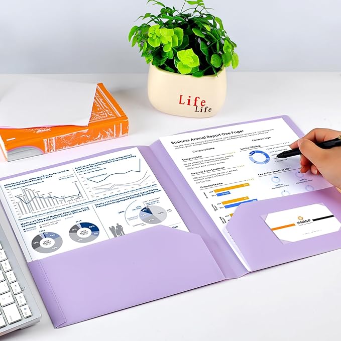 48 Pack Colored File Folders with Pockets and Business Card Holder, Pastel Decorative Pocket Folders for Documents, Cute Plastic Folders for Filing Cabinet, School, Office, Resume Portfolio