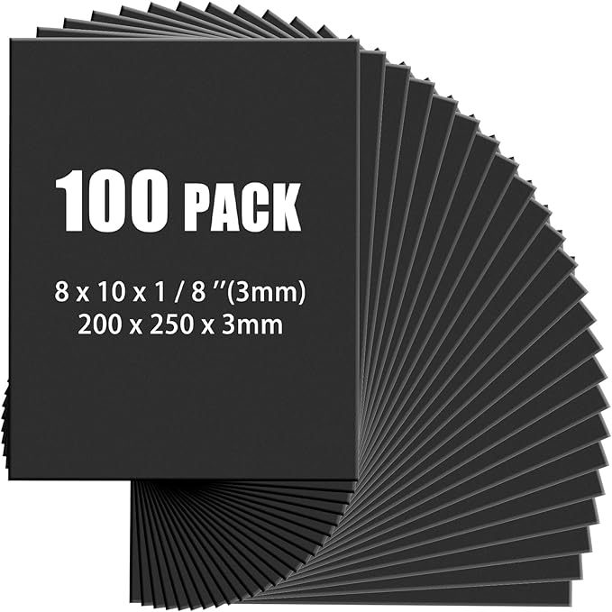 Frienda Foam Boards Thickness Foam Poster Boards for Presentation Board for School Crafts Office Art Projects(8 x 10 Inch,Black,100 Pack)