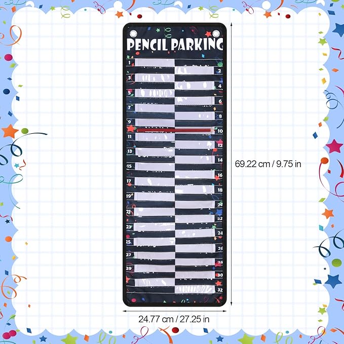 Sabary Pencil Parking Pocket Chart Pencil Dispenser Organizer Holder Nylon Fabric with Grommets and Magnetic Strip for Kids Teachers Classroom School Storage Supplies(Vivid)
