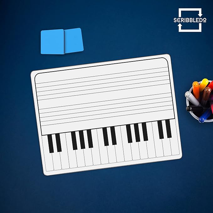 SCRIBBLEDO 11 x 14 Inch Keyboard Practice Dry Erase White Board Lapboard Durable Portable Double Sided Music Whiteboard for Kids Students Musicians Music Class Supplies