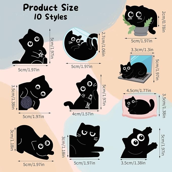 10Pcs Magnetic Bookmarks Cute Black Cat Bookmark, Cat Party Favors Gifts for Kids School Classroom, Black Cat Gifts for Reading Women, Bookish Gifts for Book Lovers