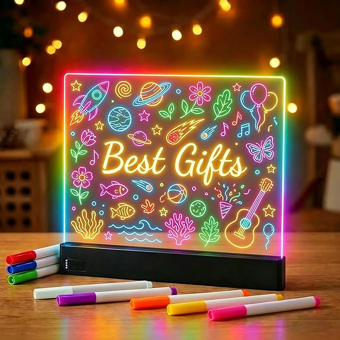 LED Note Board with 8 Dry Erase Markers for Girls Boys Toys, 13"x10" Glow Drawing Board with 7 Colors for Kids Gifts, Rechargeable Light Up Writing Pad, Lumiboard Doodle Tablet for Holiday