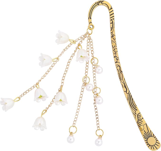 Flower Metal Bookmark Gifts - Charm Gold Floral Book Marks Y2k Beads Aesthetic Page Marker Reading Lovers Women Girls Bookish Friends Birthday Students Teachers School Office Accessories