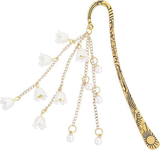 Flower Metal Bookmark Gifts - Charm Gold Floral Book Marks Y2k Beads Aesthetic Page Marker Reading Lovers Women Girls Bookish Friends Birthday Students Teachers School Office Accessories