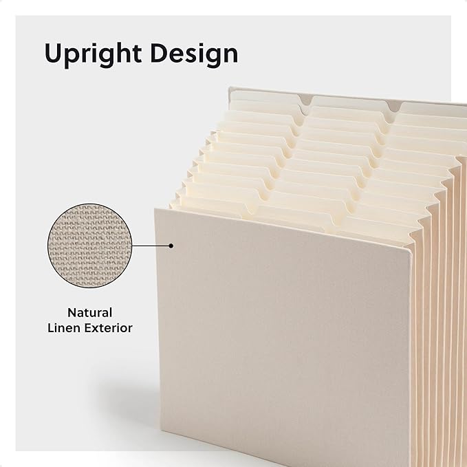 Smead Expanding 12-Pocket Stadium File, 12.75" x 13.75" x up to 11.75", Beige Natural Linen (70226)